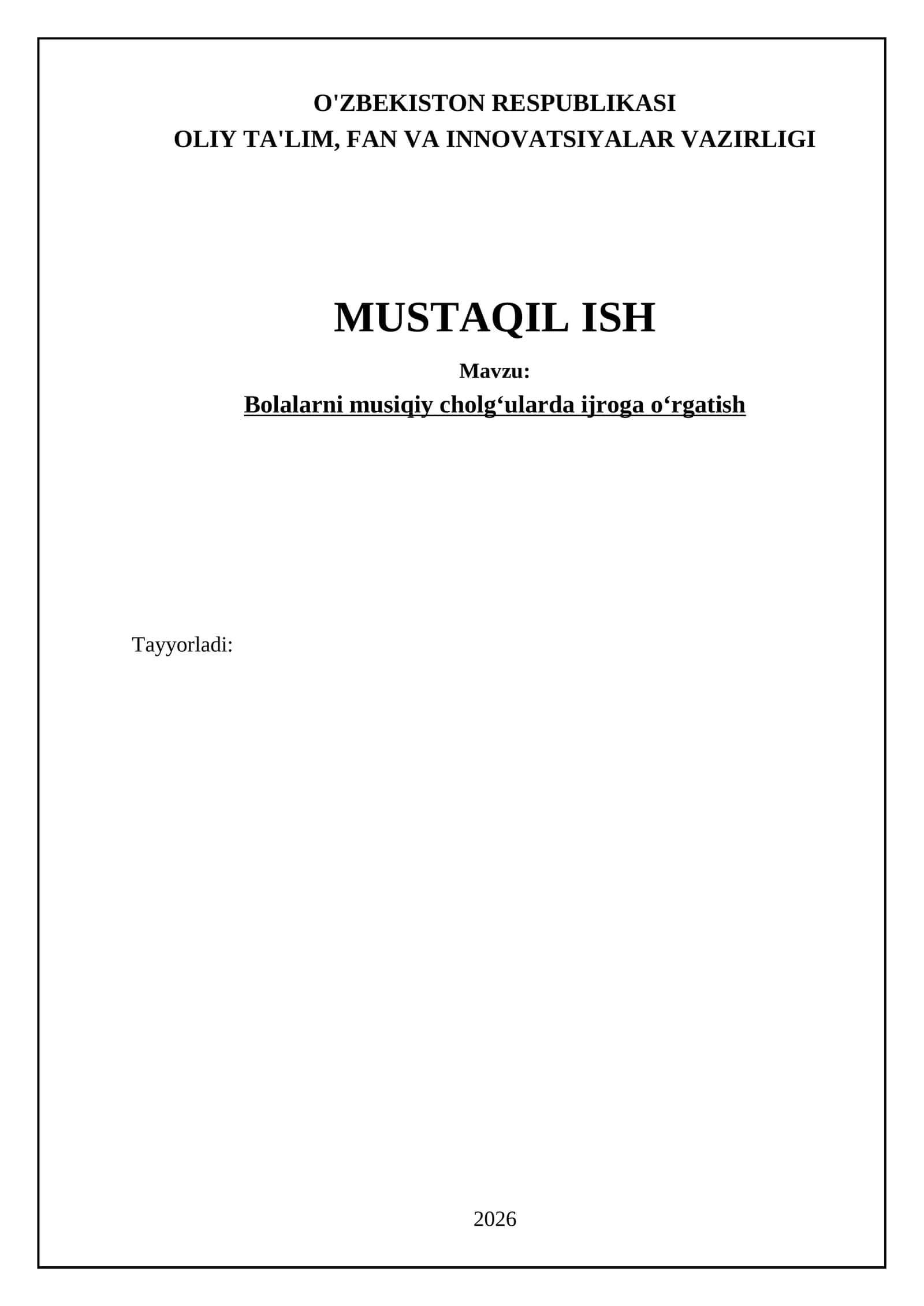 Bolalarni musiqiy cholg‘ularda ijroga o‘rgatish