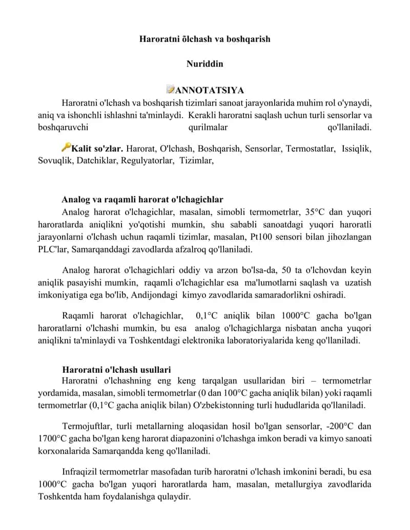 Analog va raqamli harorat o'lchagichlar