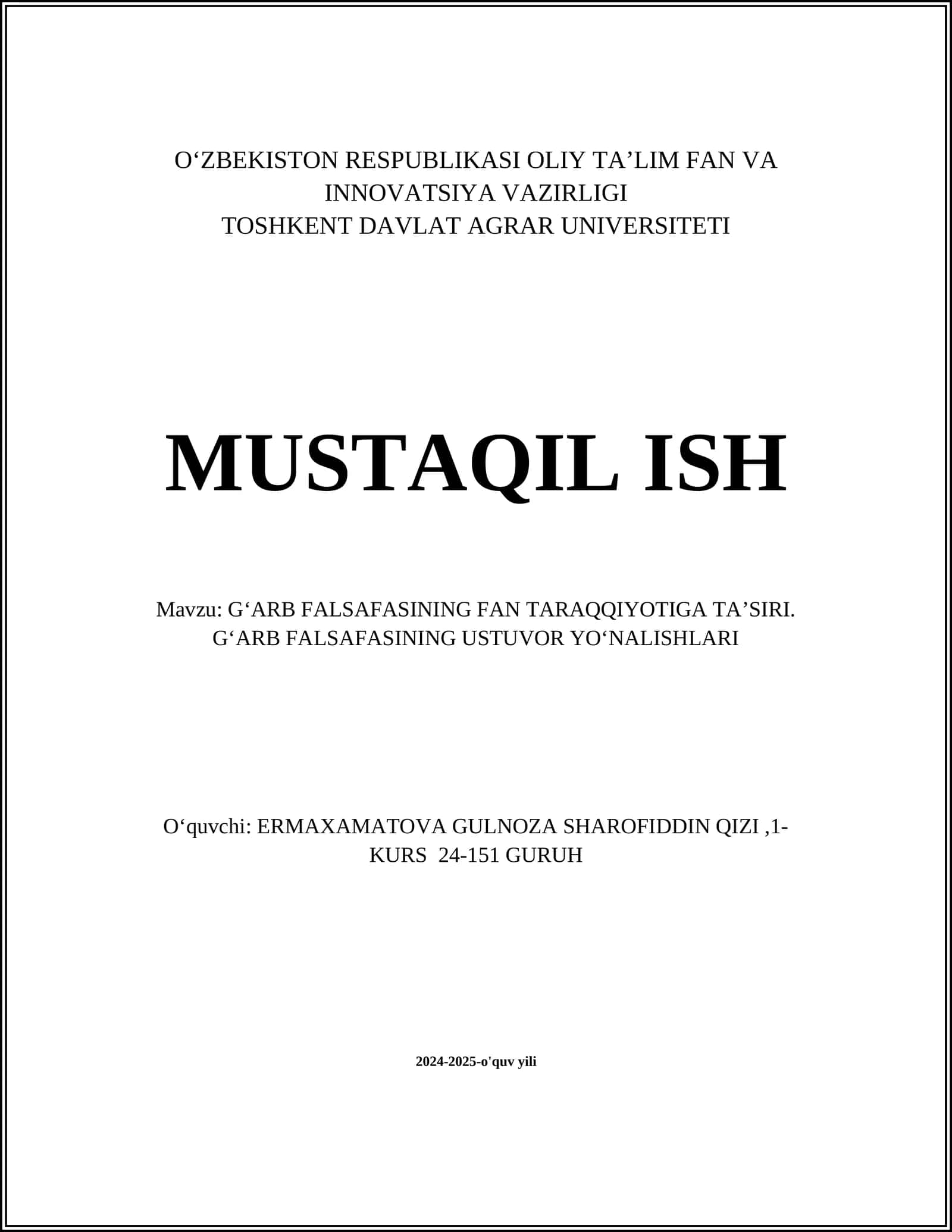 GʻARB FALSAFASINING FAN TARAQQIYOTIGA TAʼSIRI