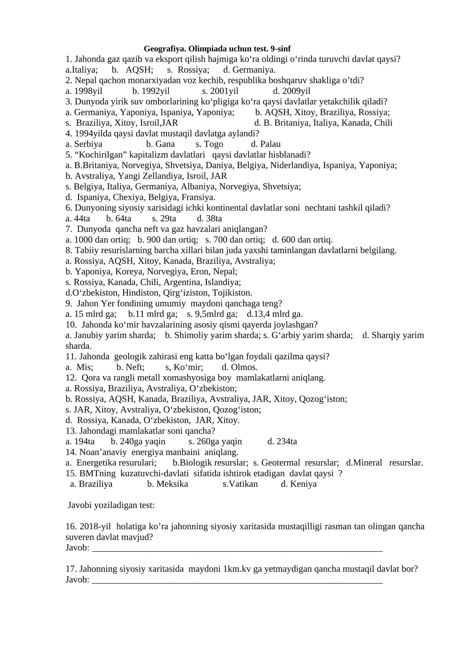 Olimpiya Geografiya Testi