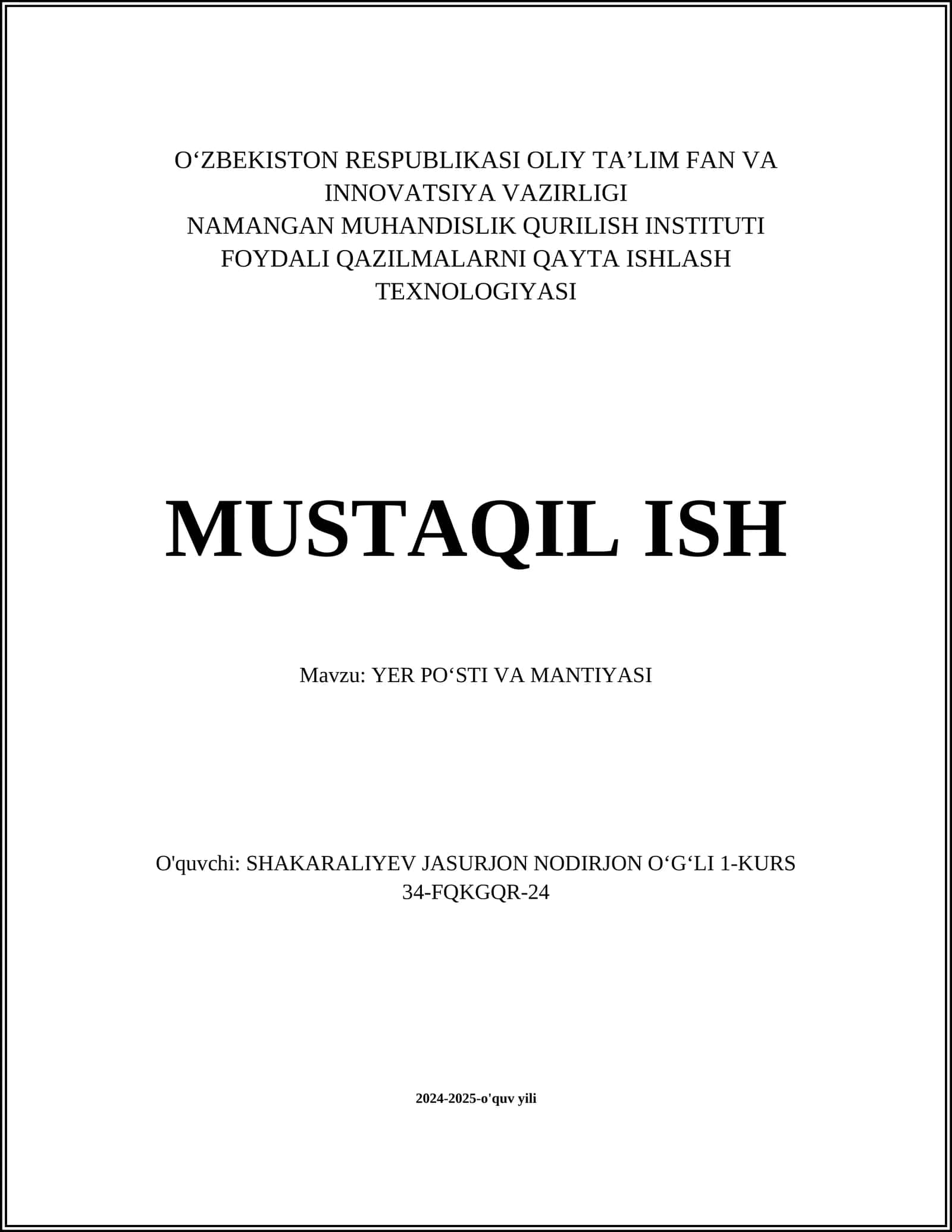 Yer po'sti va mantiyasi