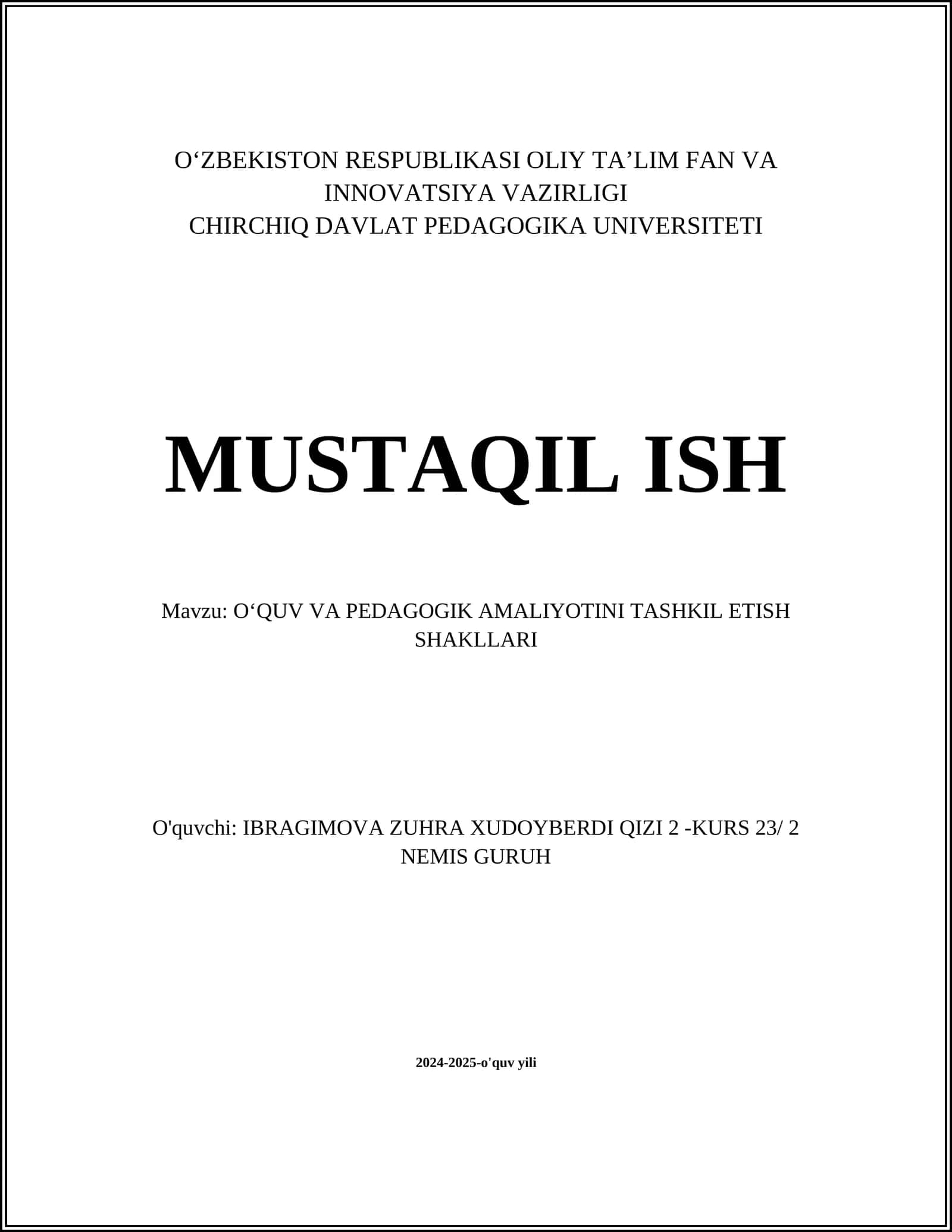 OʻQUV VA PEDAGOGIK AMALIYOTINI TASHKIL ETISH SHAKLLARI