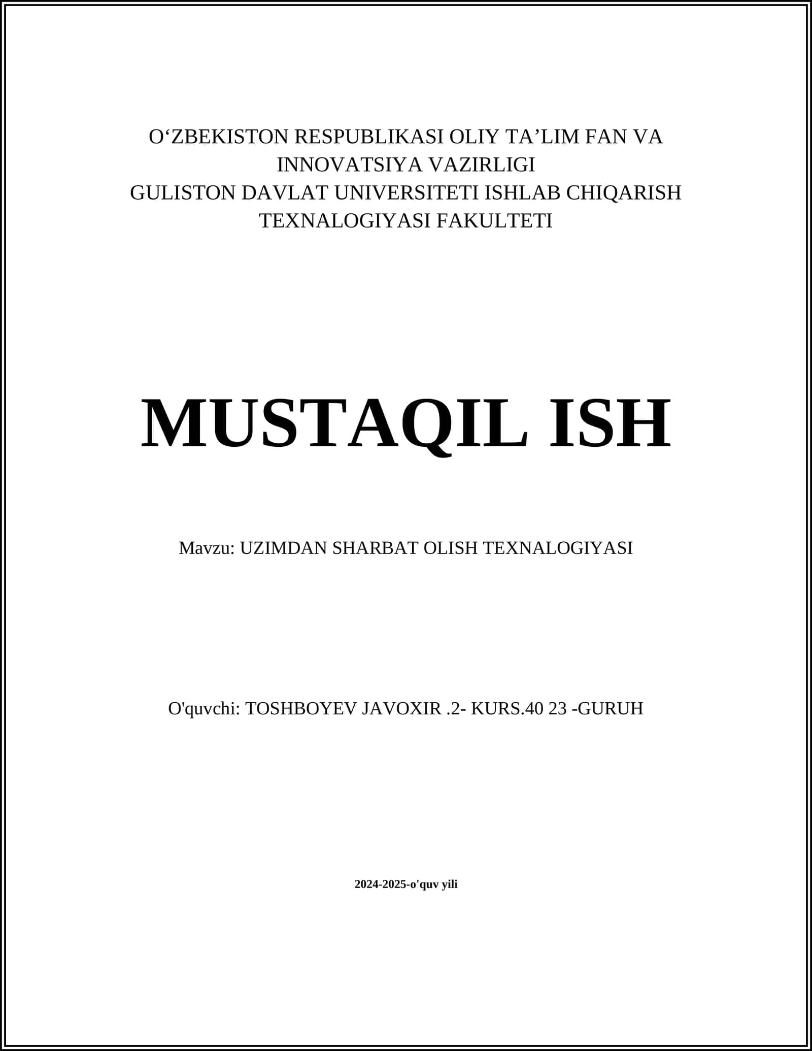 UZIMDAN SHARBAT OLISH TEXNALOGIYASI