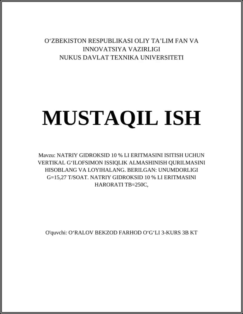 Natriy Gidroksid 10% li eritmasini Isitish Uchun Vertikal G'ilofsimon Issiqlik Almashinish Qurilmasi