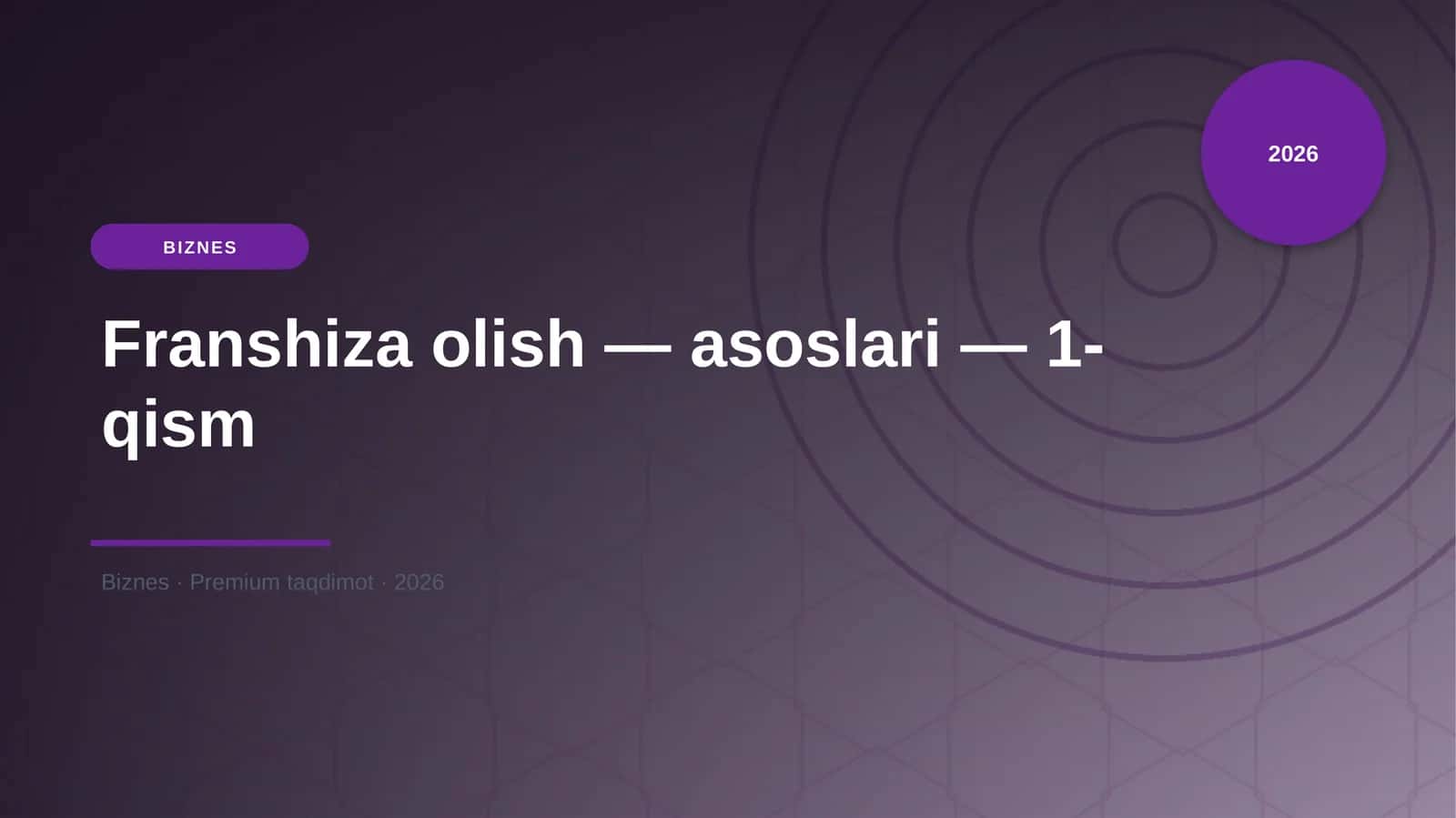 Franshiza olish — asoslari — 1-qism