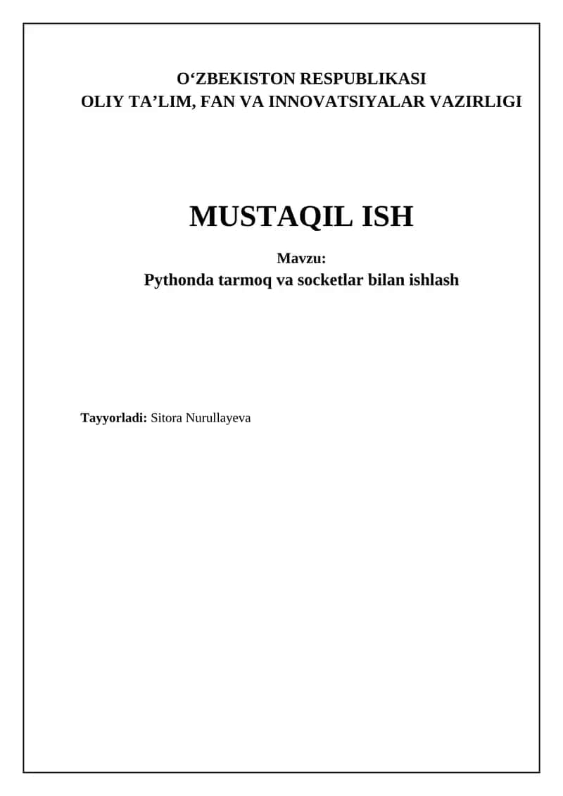 Tarmoq va Soketlar Asoslari
