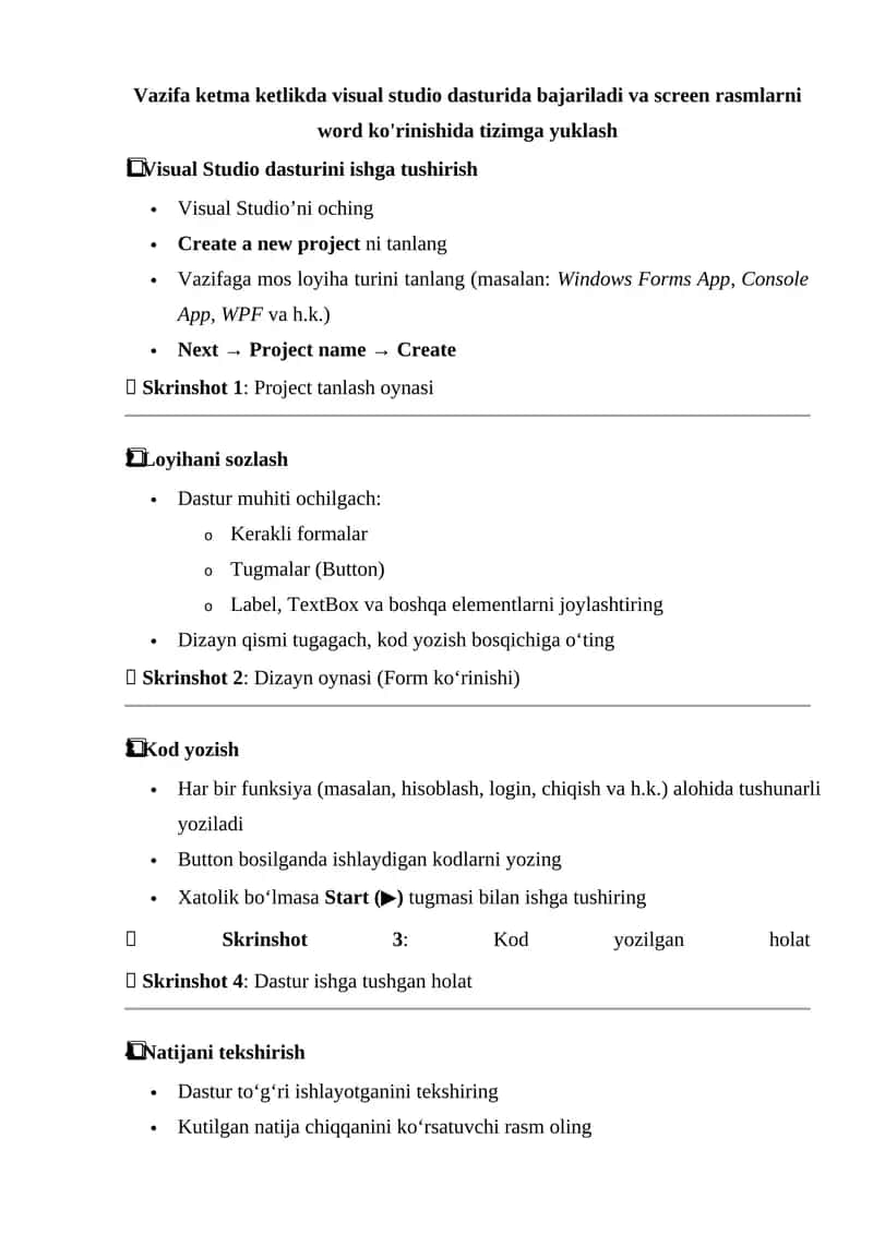 Visual Studio dasturida bajarish