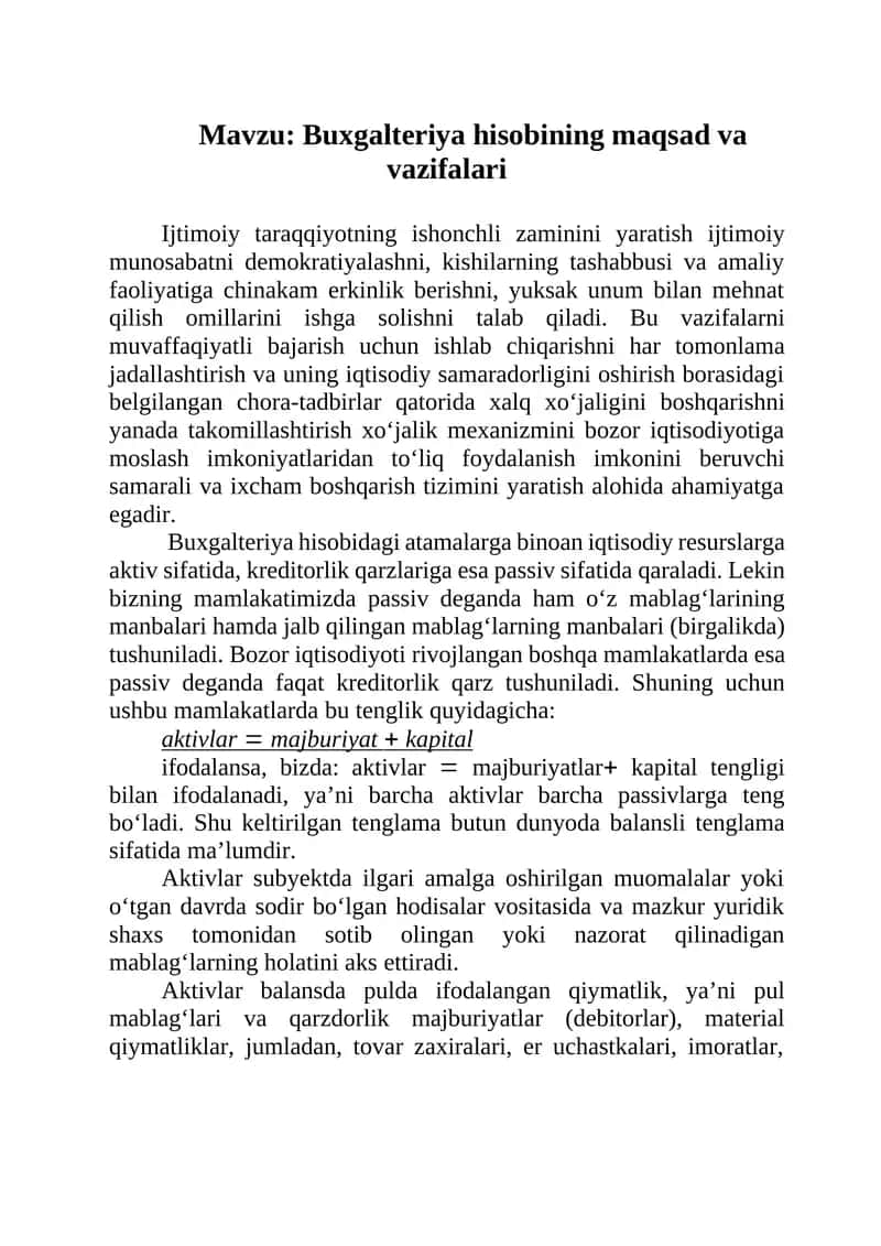Buxgalteriya hisobining maqsad va vazifalari
