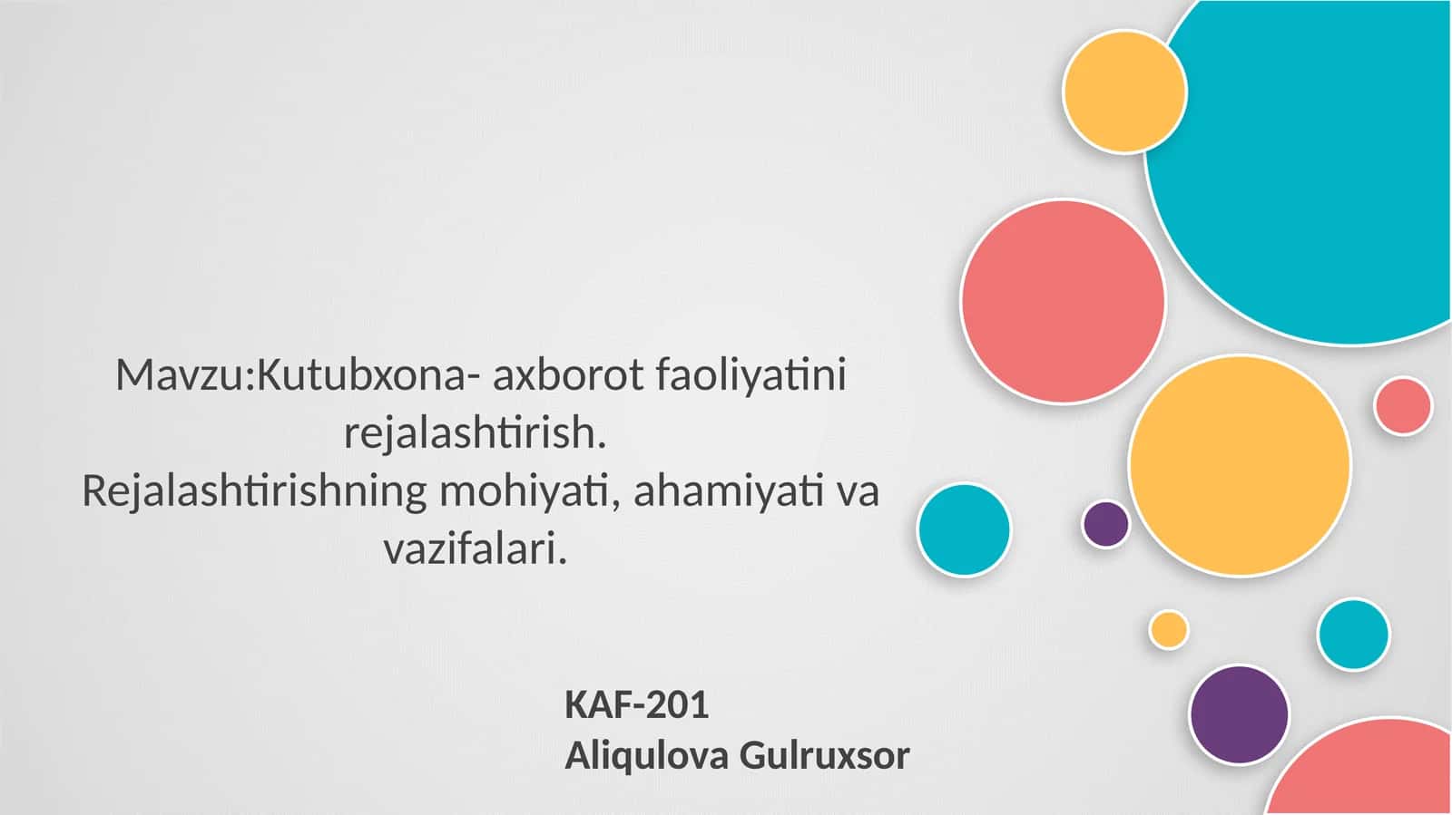 Mavzu: Kutubxona- axborot faoliyatini rejalashtirish