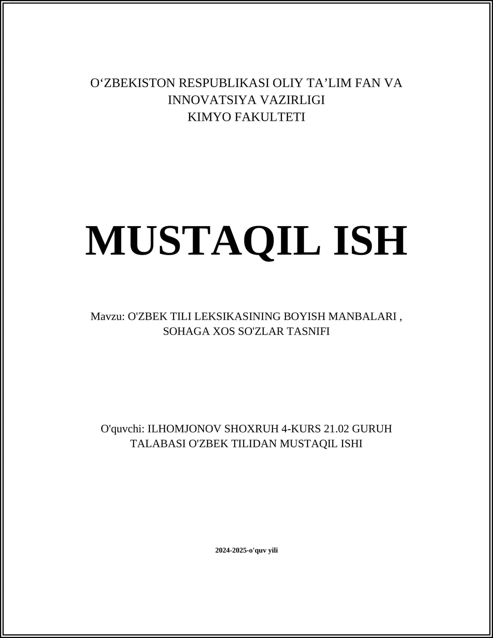 O'ZBEK TILI LEKSIKASINING BOYISH MANBALARI, SOHAGA XOS SO'ZLAR TASNIFI