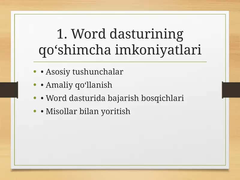 Word dasturining qo‘shimcha imkoniyatlari