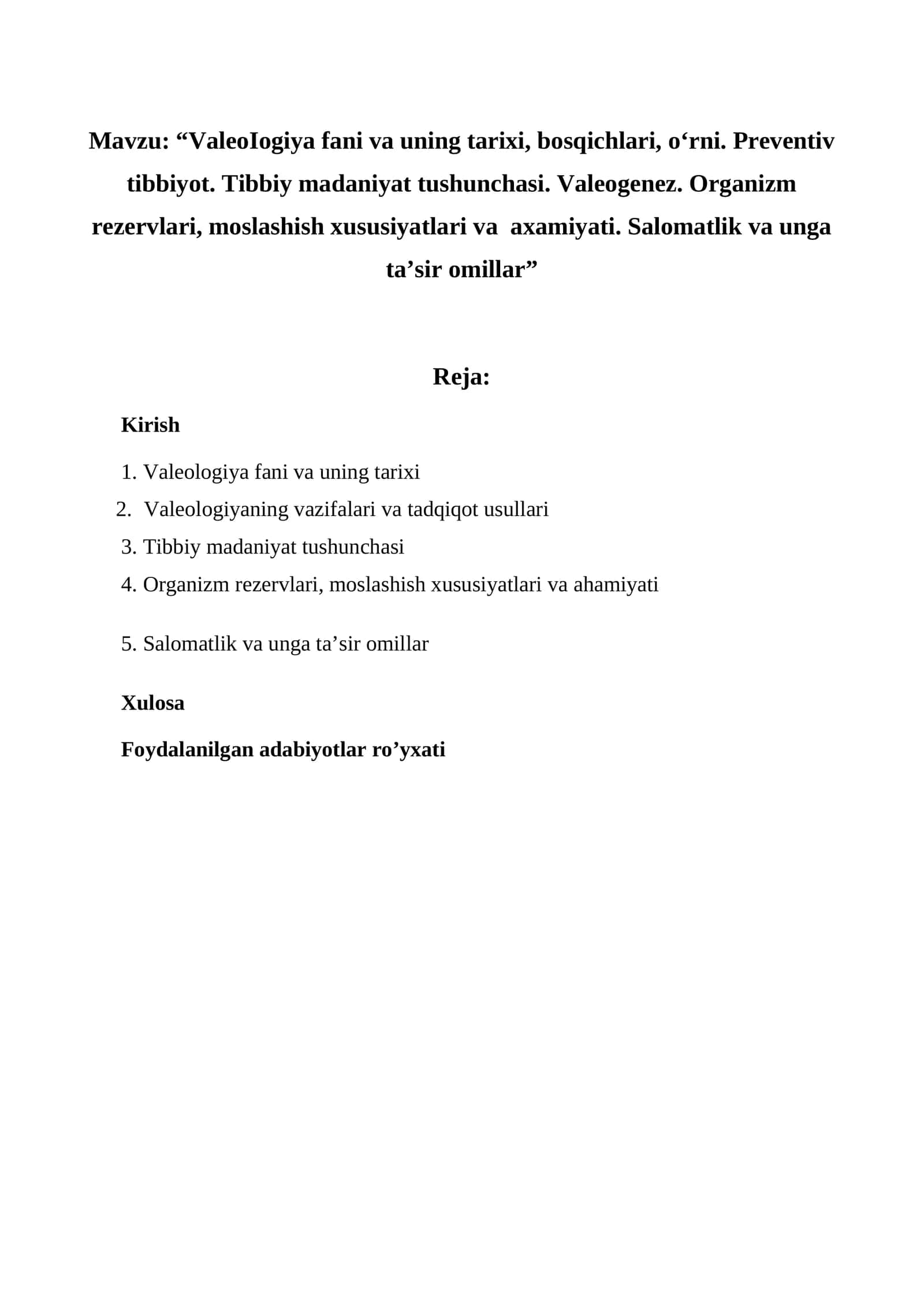 Valeologiya fani va uning tarixi