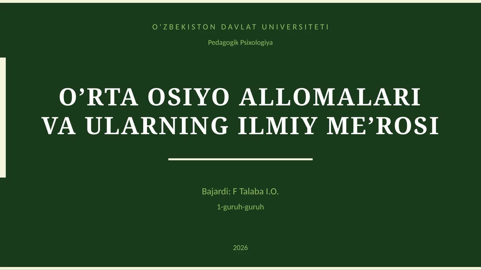 O’RTA OSIYO ALLOMALARI VA ULARNING ILMIY ME’ROSI