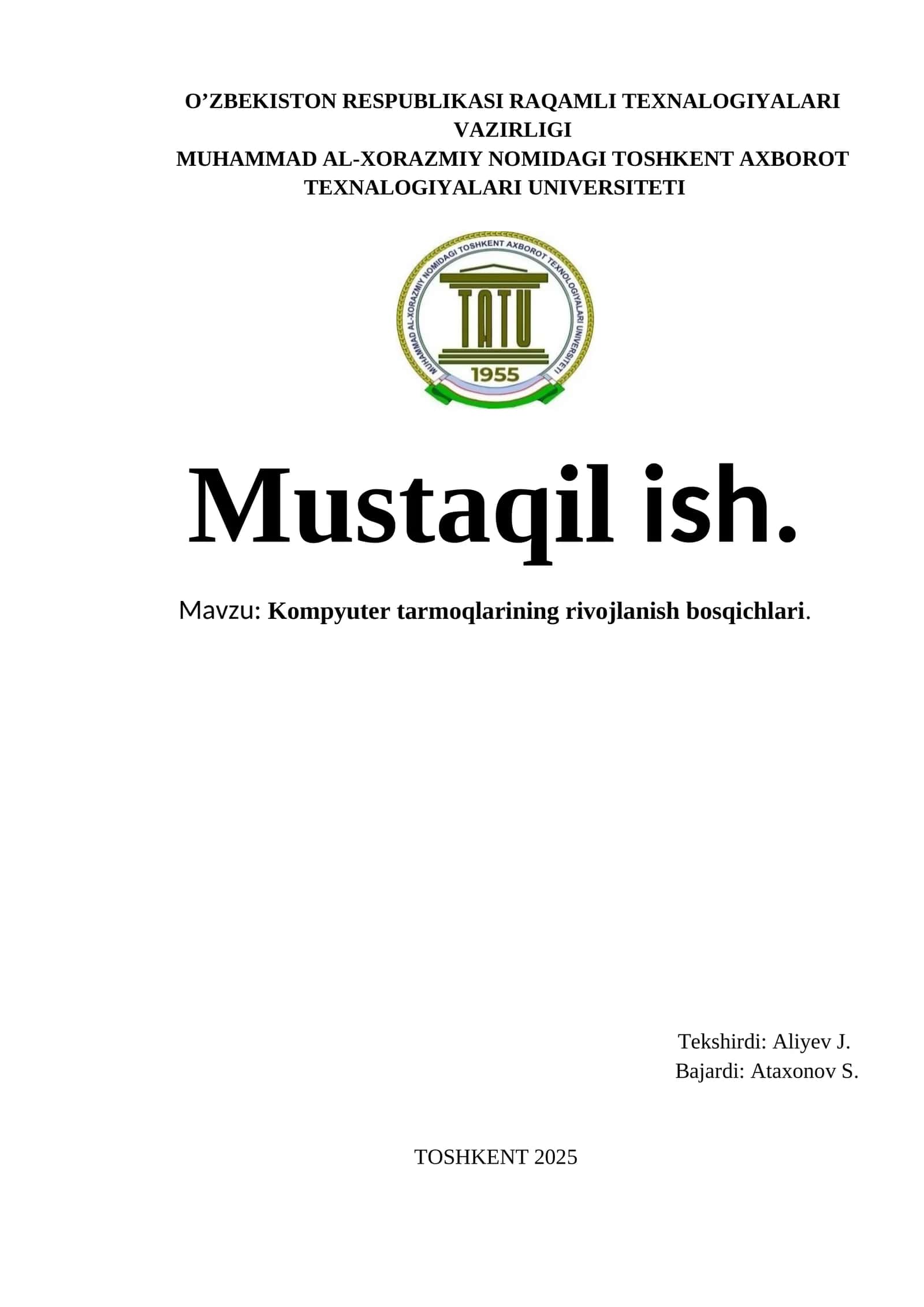 Kompyuter tarmoqlarining rivojlanish bosqichlari