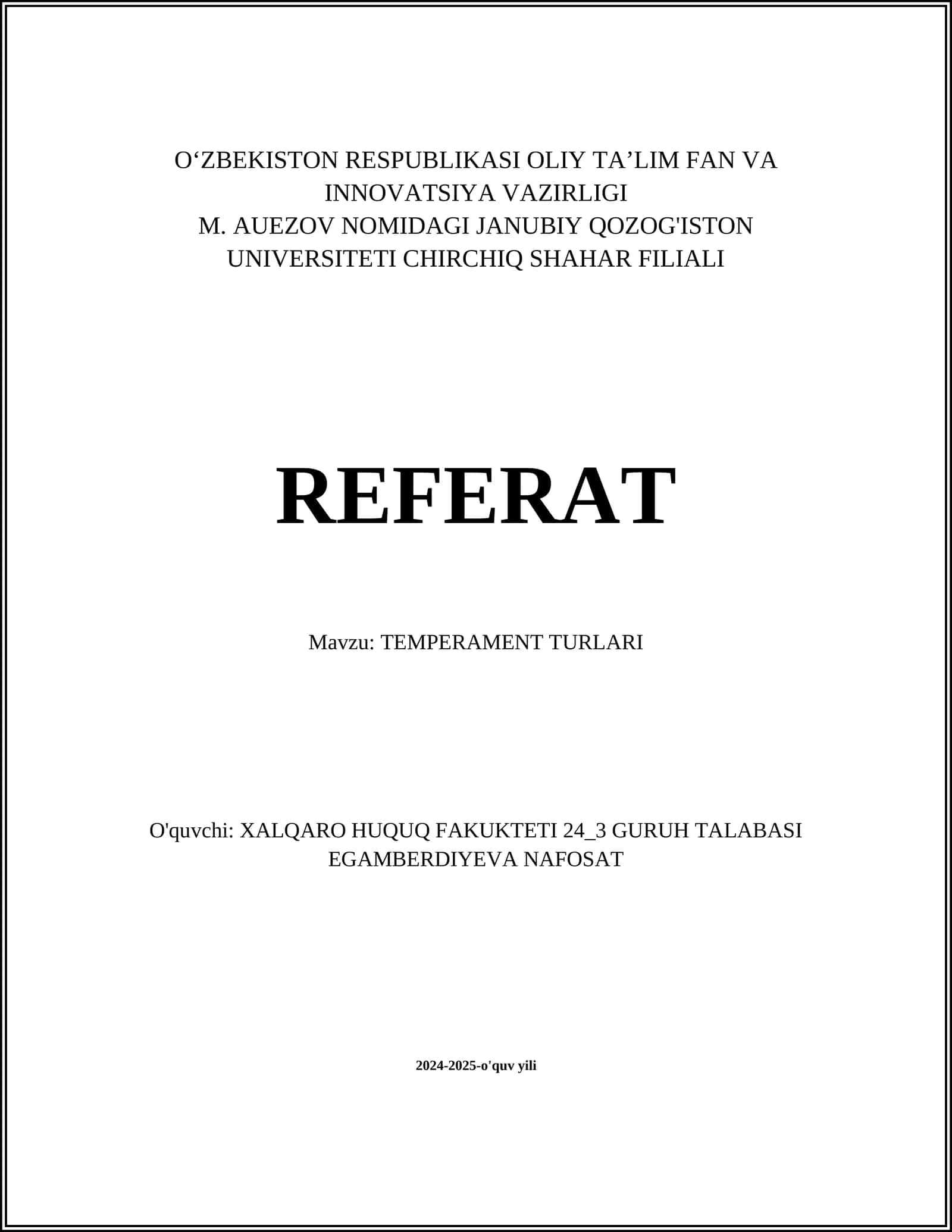 TEMPERAMENT TURLARI