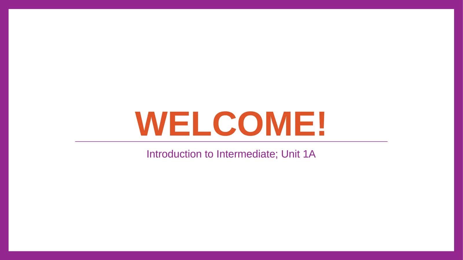 Introduction to Intermediate; Unit 1A