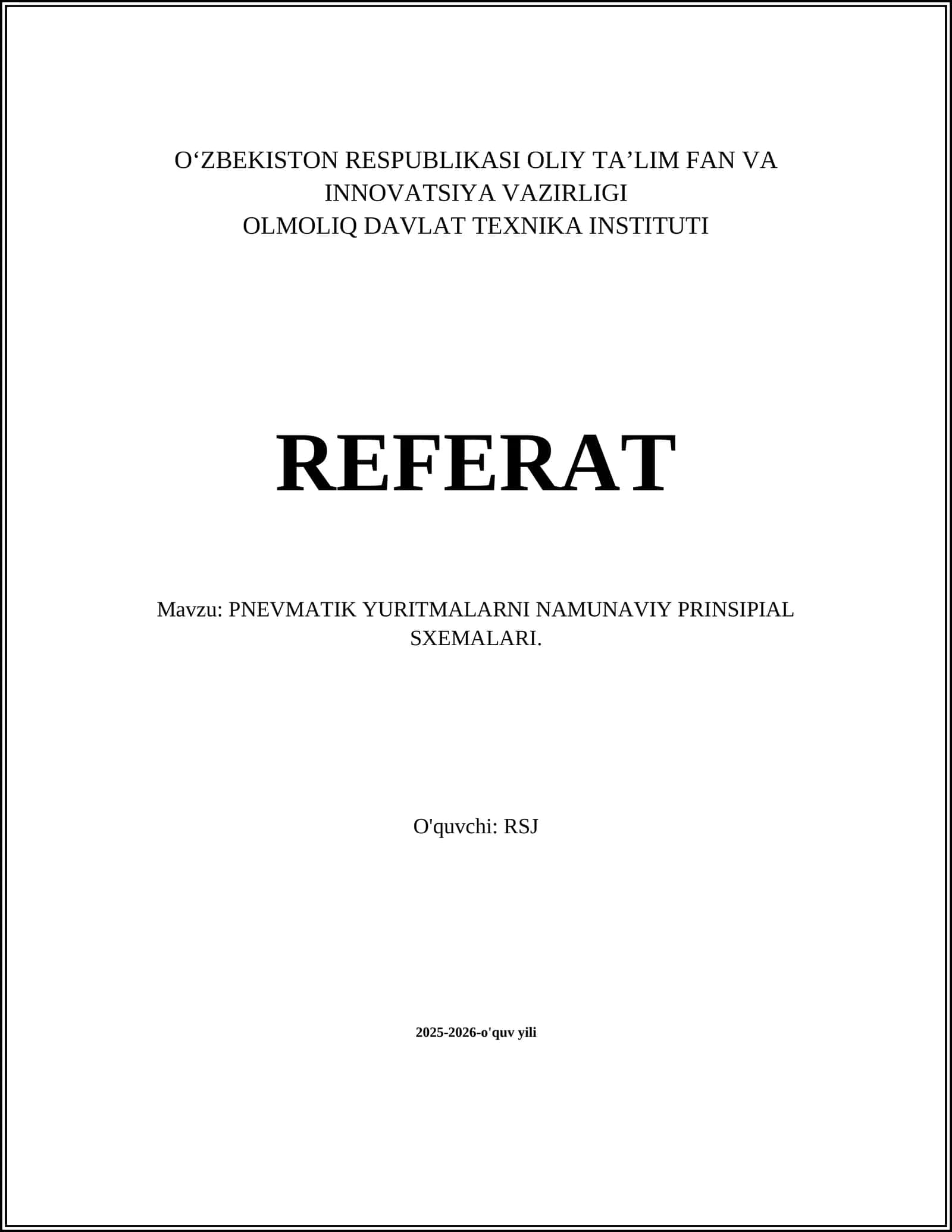 Pnevmatik Yuritmalarni Namunaviy Prinsipial Sxemalari