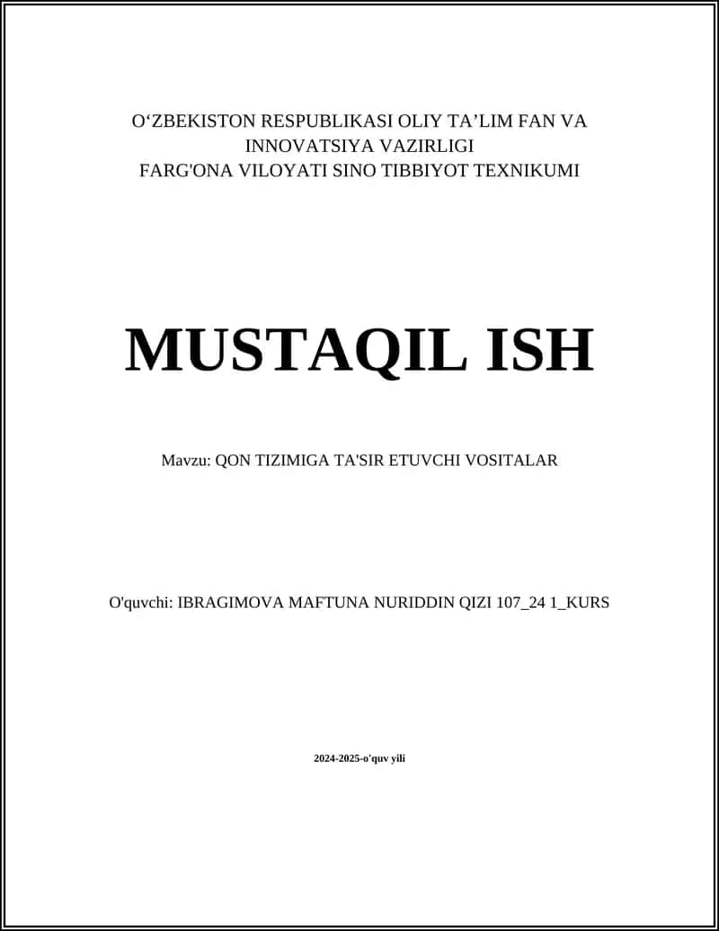 QON TIZIMIGA TA'SIR ETUVCHI VOSITALAR