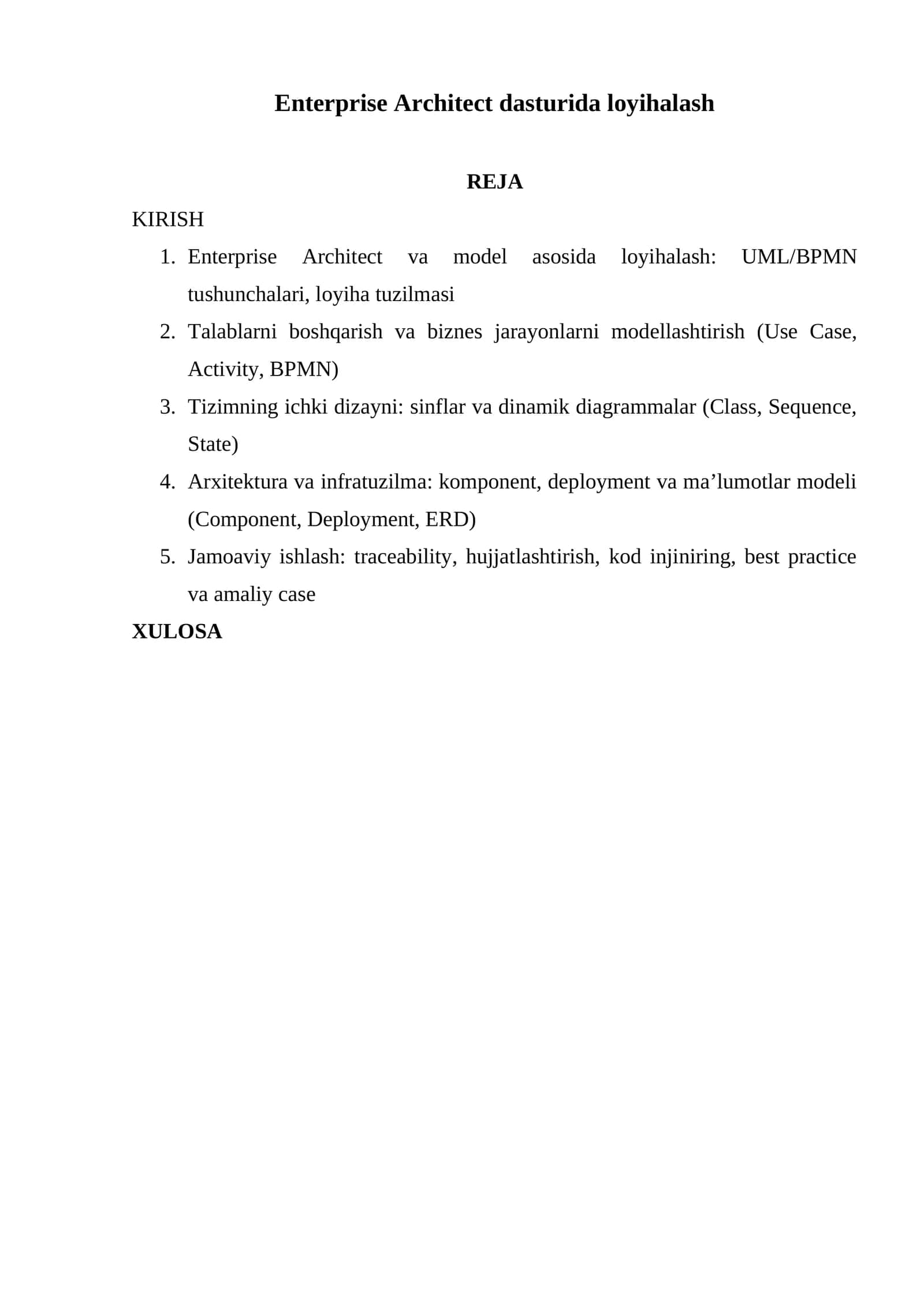 Enterprise Architect dasturida loyihalash