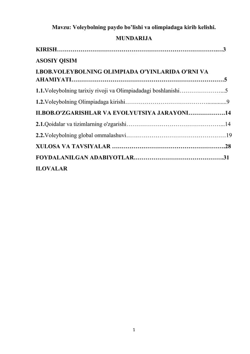Voleybolning paydo bo’lishi va olimpiadaga kirib kelishi.