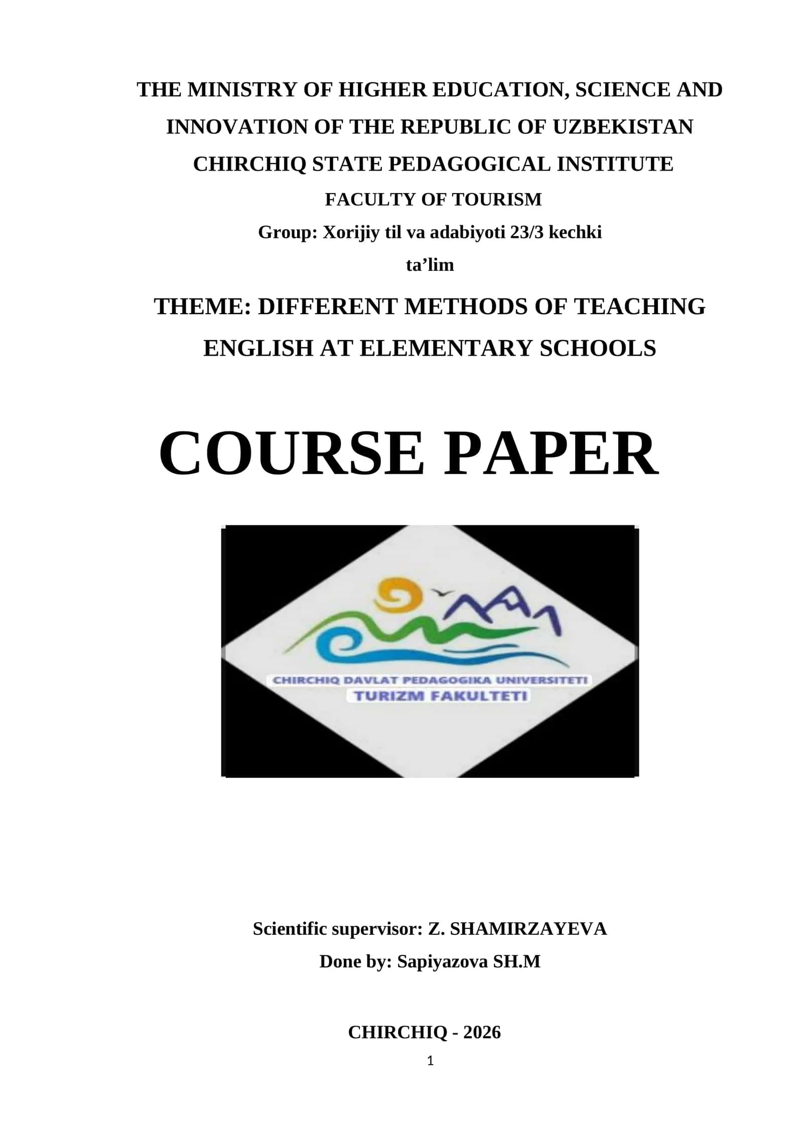 THEME: DIFFERENT METHODS OF TEACHING ENGLISH AT ELEMENTARY SCHOOLS