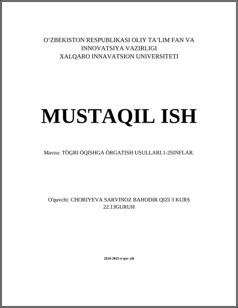 TÒĢRI ÒQISHGA ÒRGATISH USULLARI.1-2SINFLAR