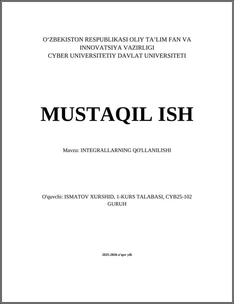 INTEGRALLARNING QO'LLANILISHI