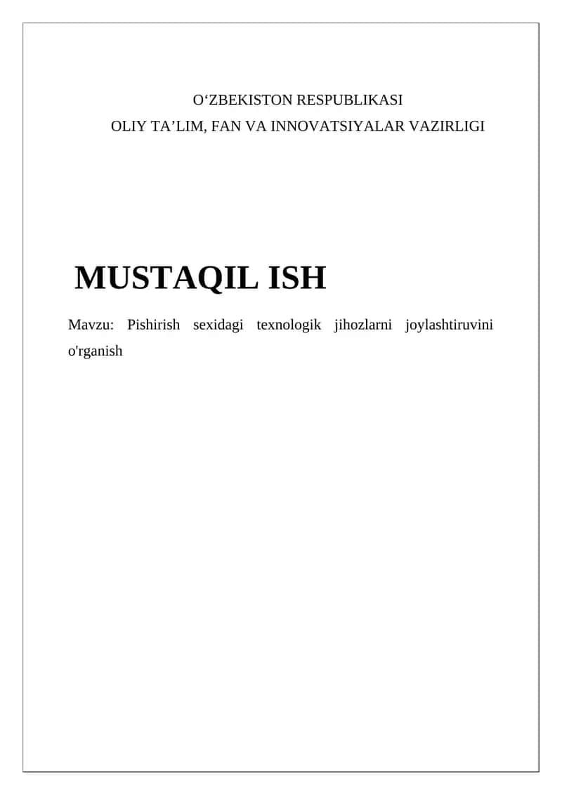 Texnologik jihozlarni non mahsulotlari sektorida joylashtirishni o'rganish