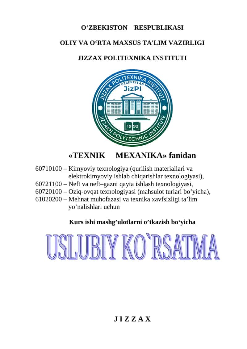 Kimyoviy texnologiya (qurilish materiallari va elektrokimyoviy ishlab chiqarishlar texnologiyasi)