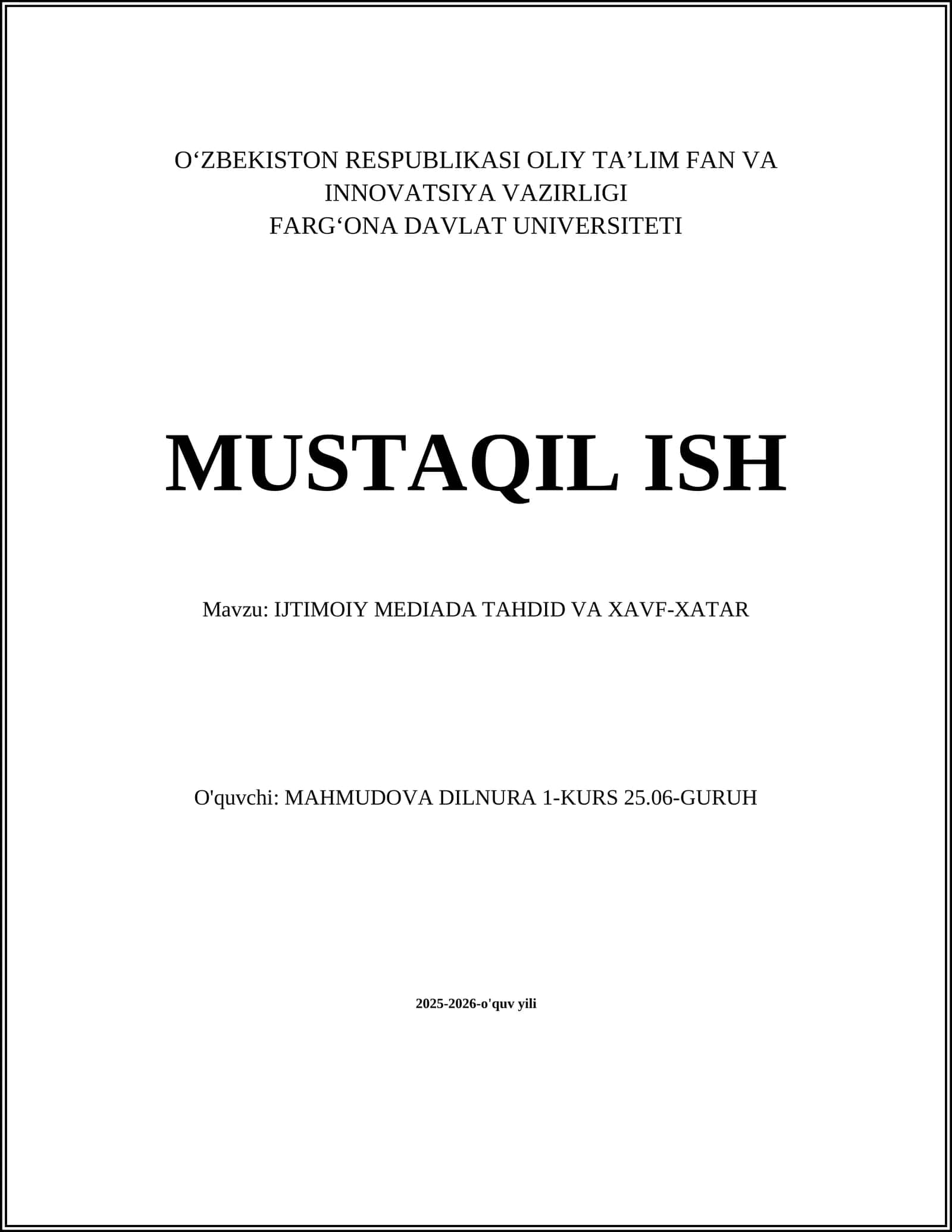 IJTIMOIY MEDIADA TAHDID VA XAVF-XATAR