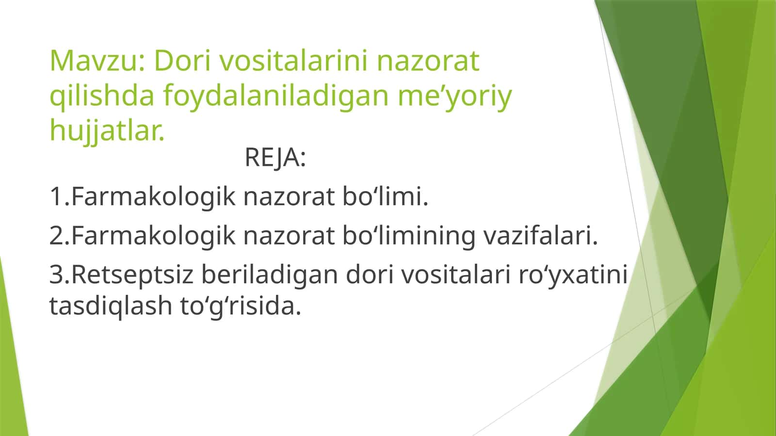 Dori vositalarini nazorat qilishda foydalaniladiganme’yoriyhujjatlar