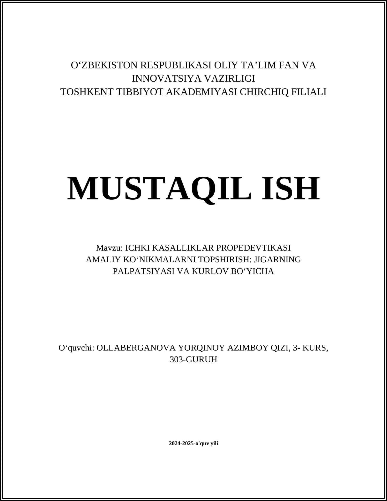 ICHKI KASALLIKLAR PROPEDEVTIKASI