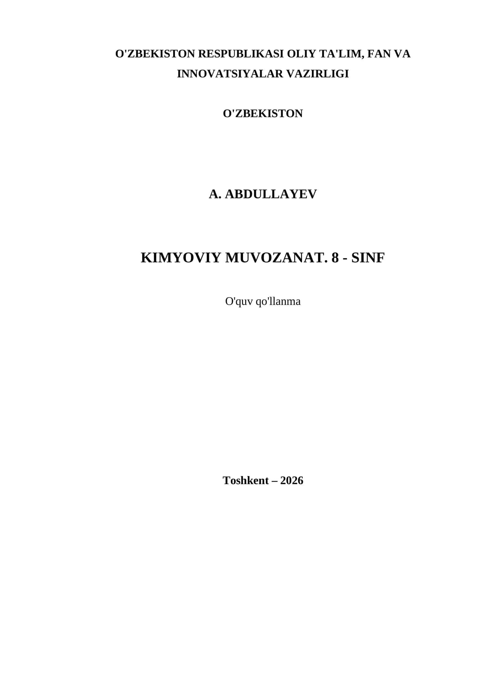 KIMYOVIY MUVOZANAT. 8 - SINF