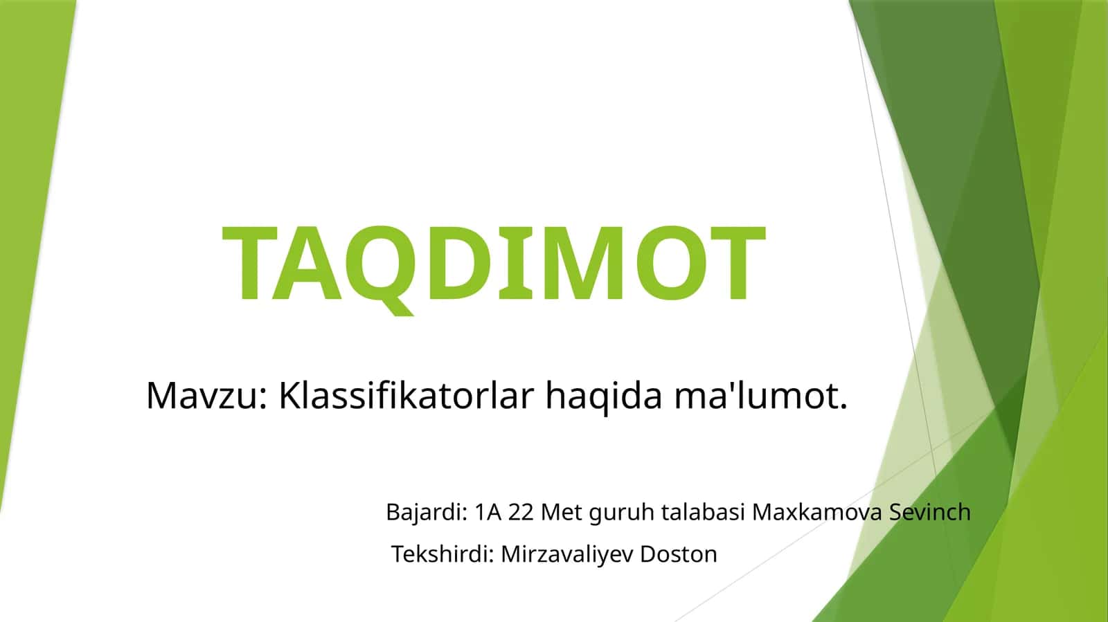 Klassifikatorlar haqida 1