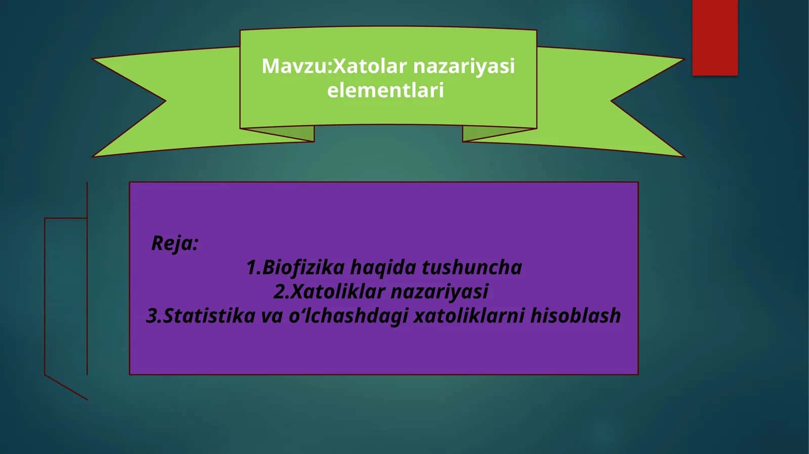 Xatolar nazariyasi elementlari