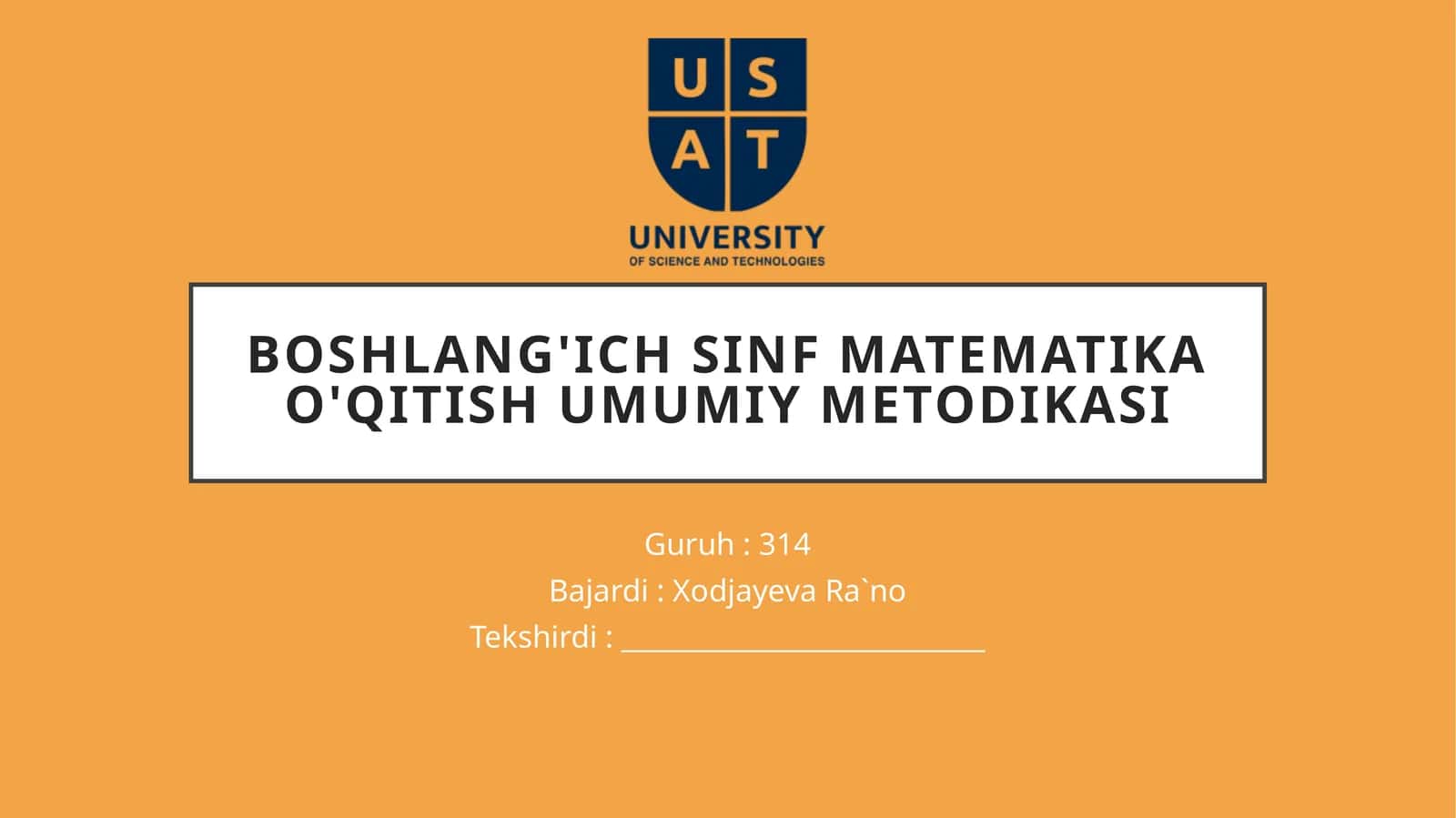 Boshlang'ich sinf matematikao'qitish umumiy metodikasi