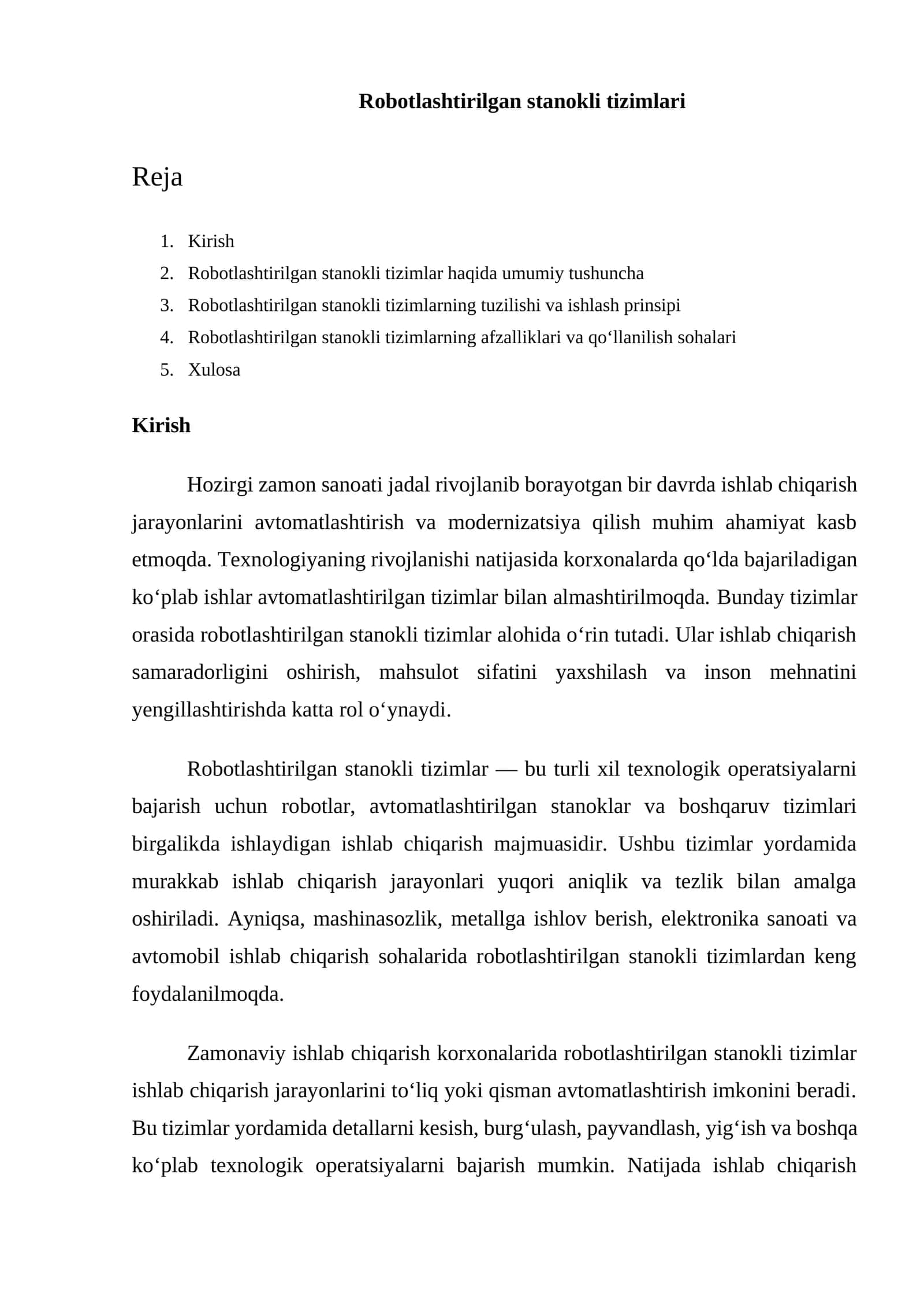 Robotlashtirilgan stanokli tizimlari