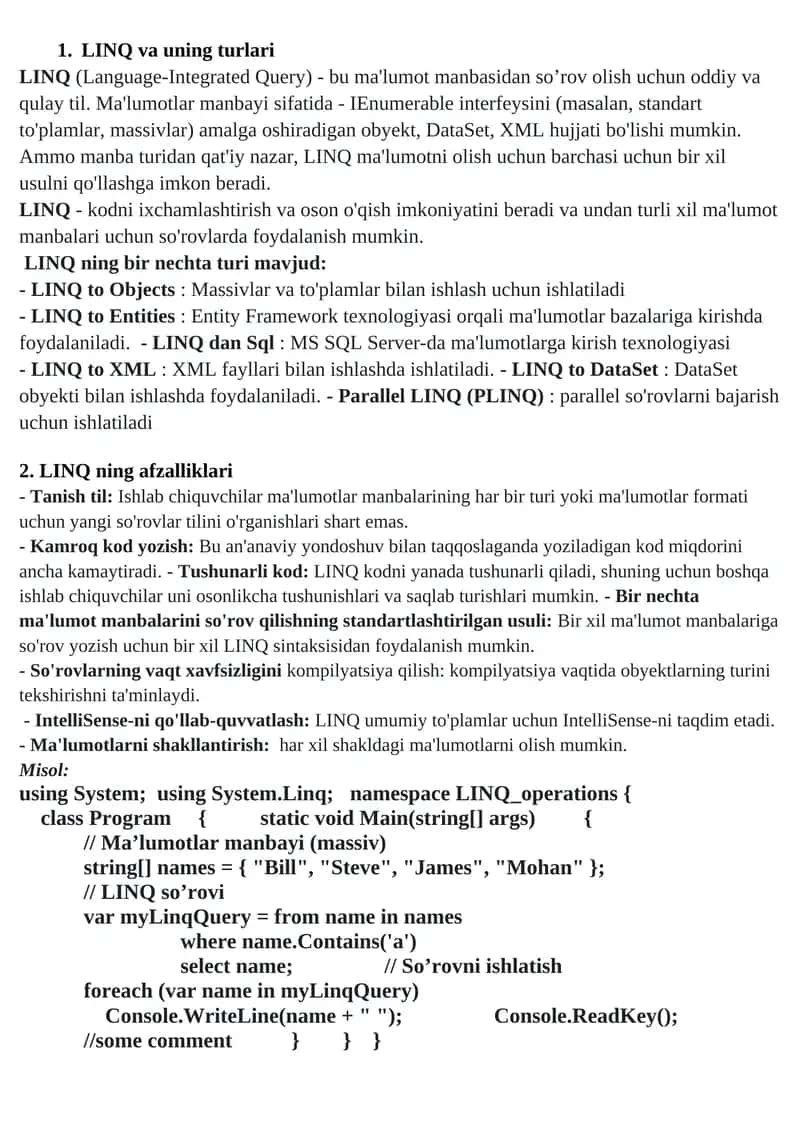 LINQ va uning turlari