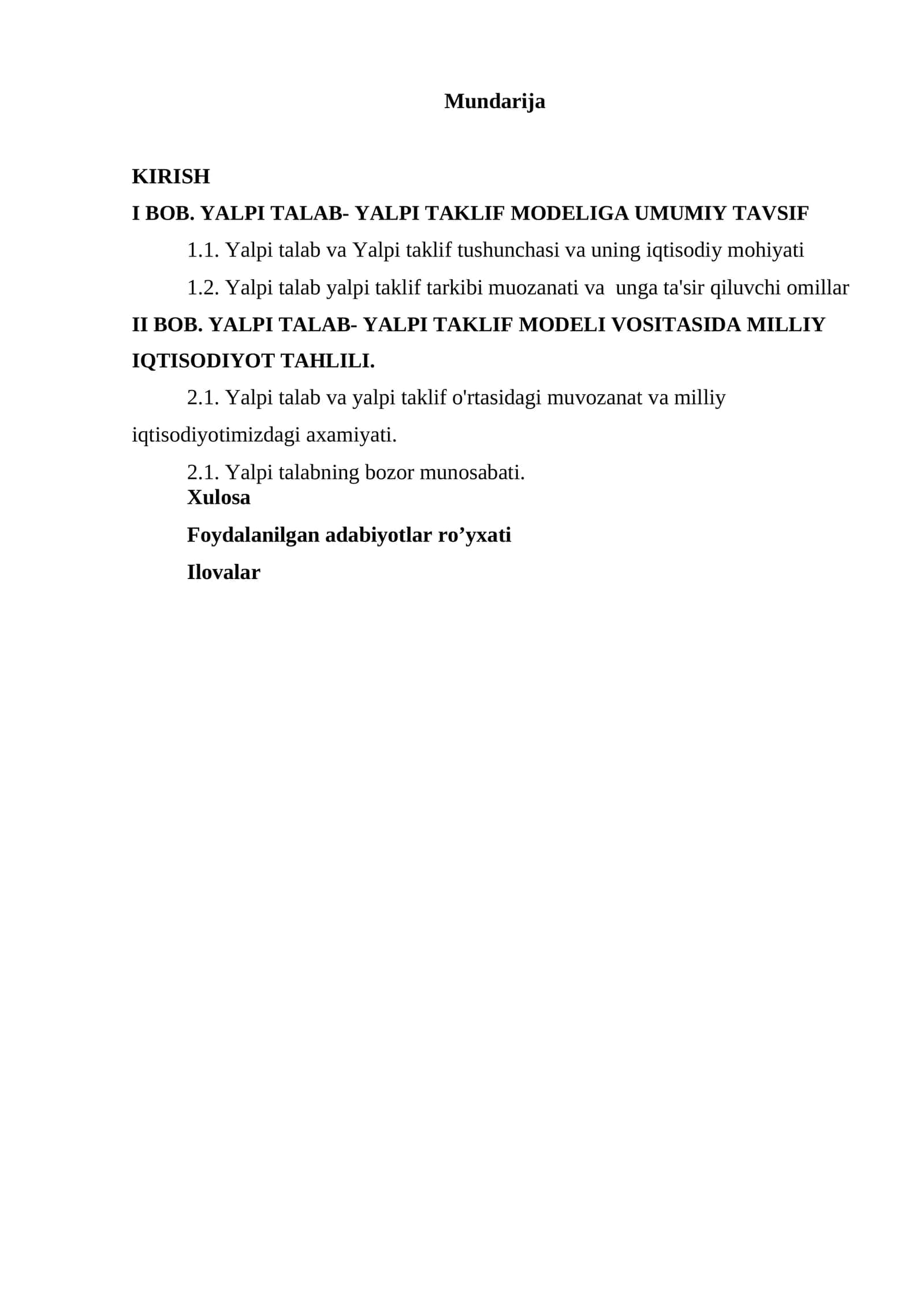 Yalpi talab va Taklif 1