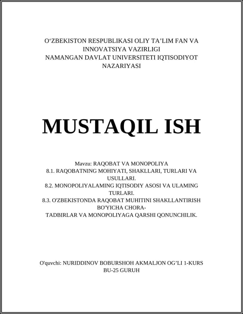 RAQOBAT VA MONOPOLIYA