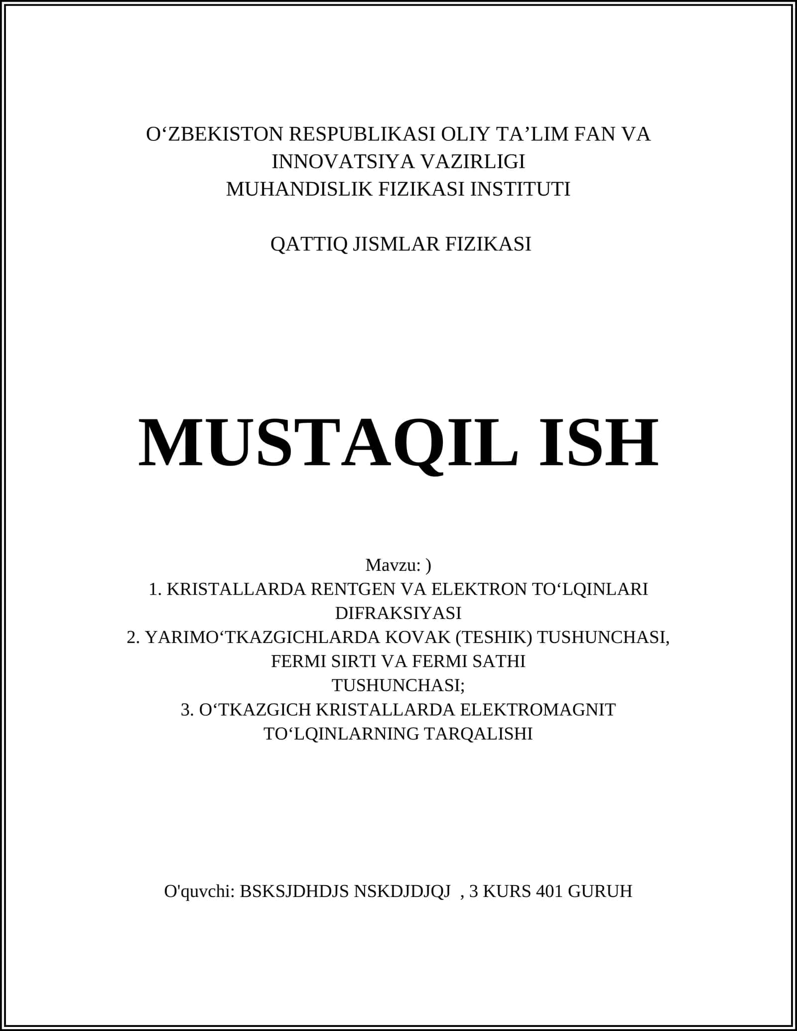 QATTIQ JISMLAR FIZIKASI