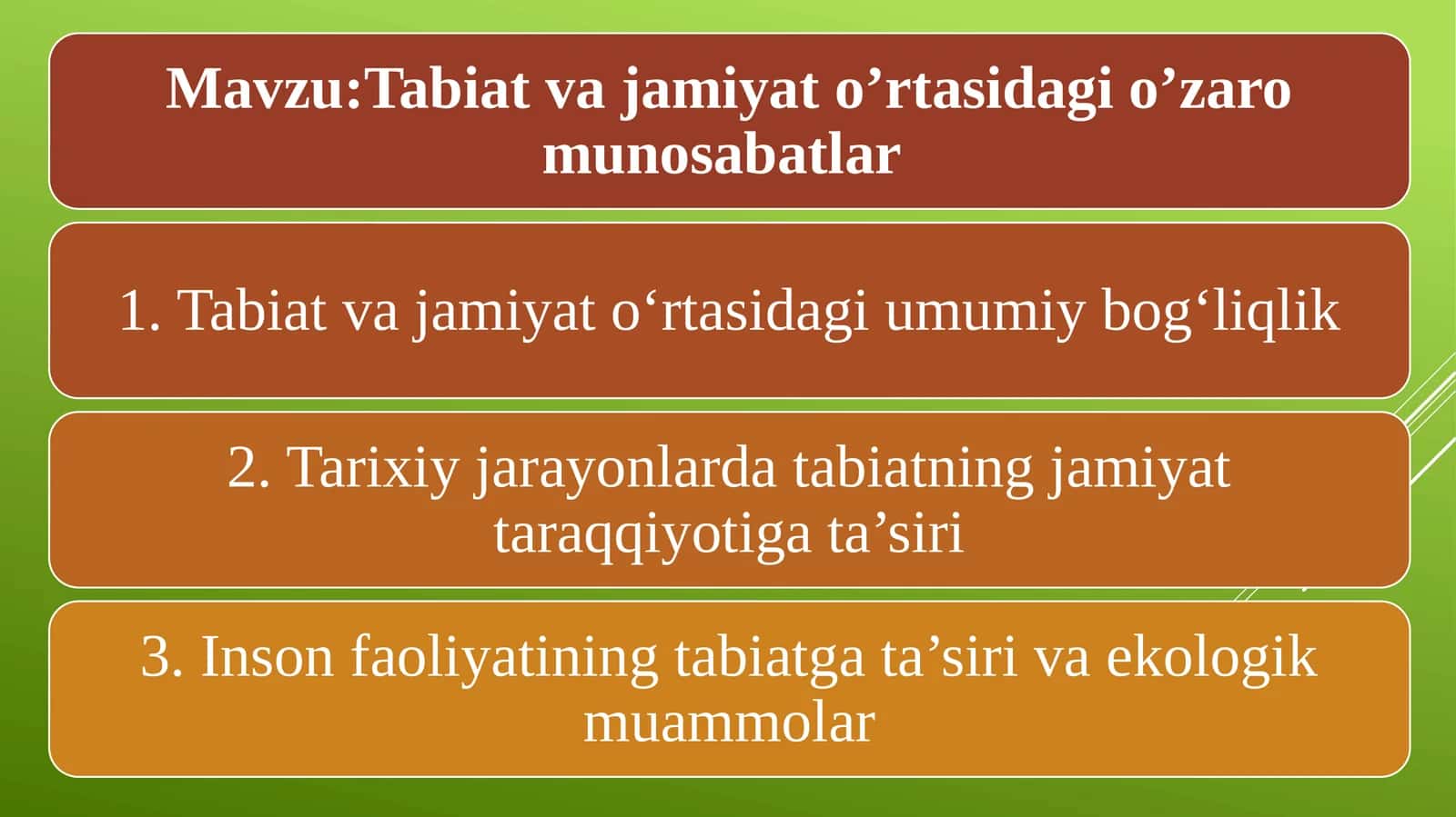 Tabiat va jamiyat o’rtasidagi o’zaro munosabatlar