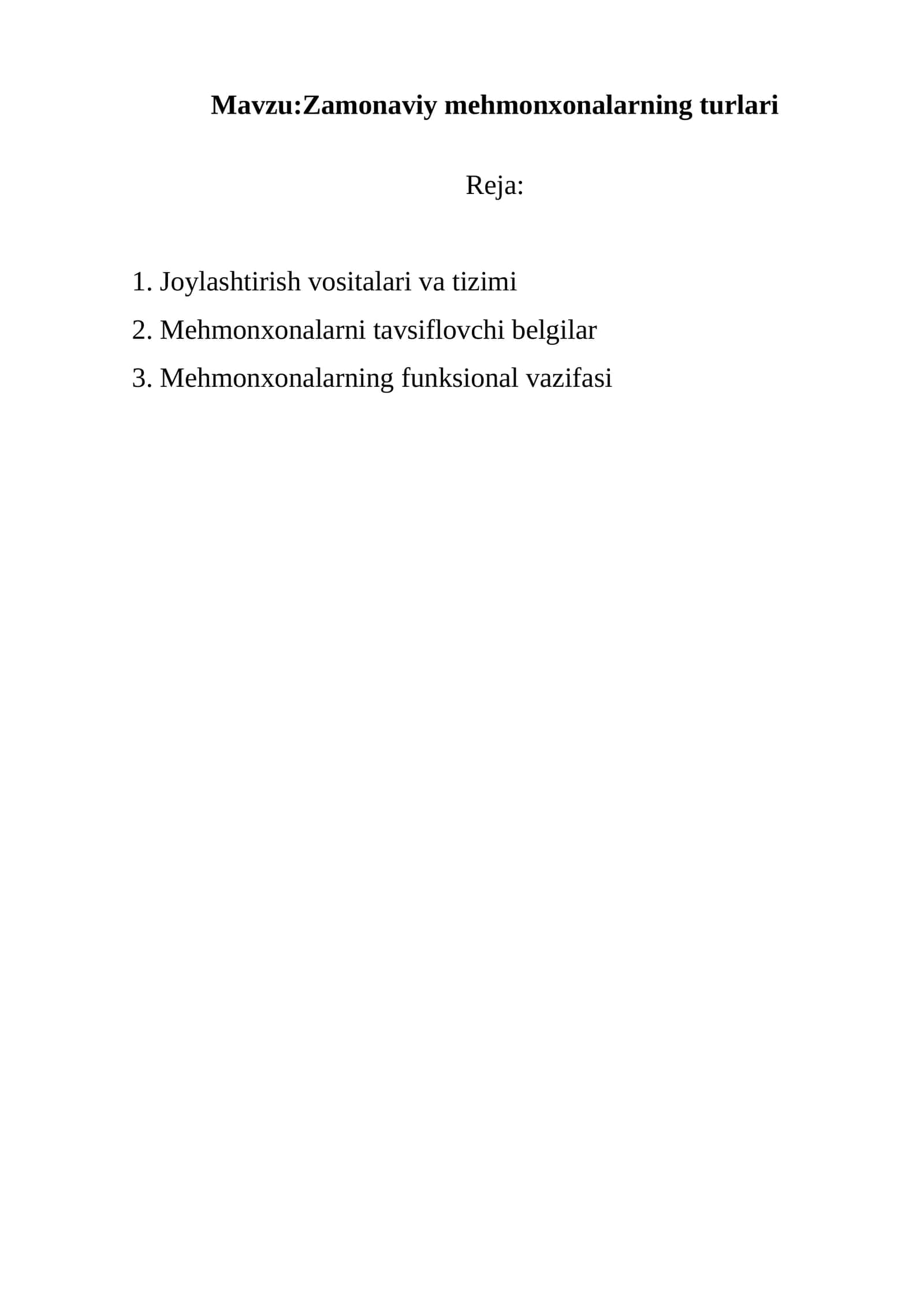 Zamonaviy mehmonxonalarning turlari