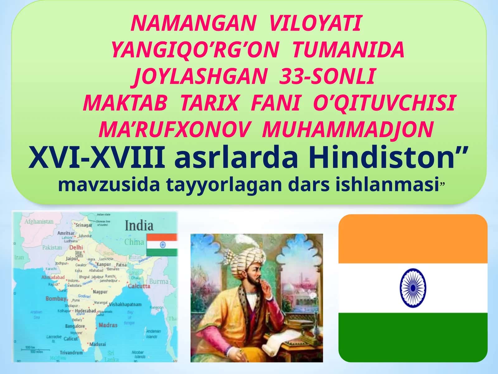 8-sinf Jahon tarixi fanidan XVI-XVIII asrlarda Hindiston dars taqdimoti