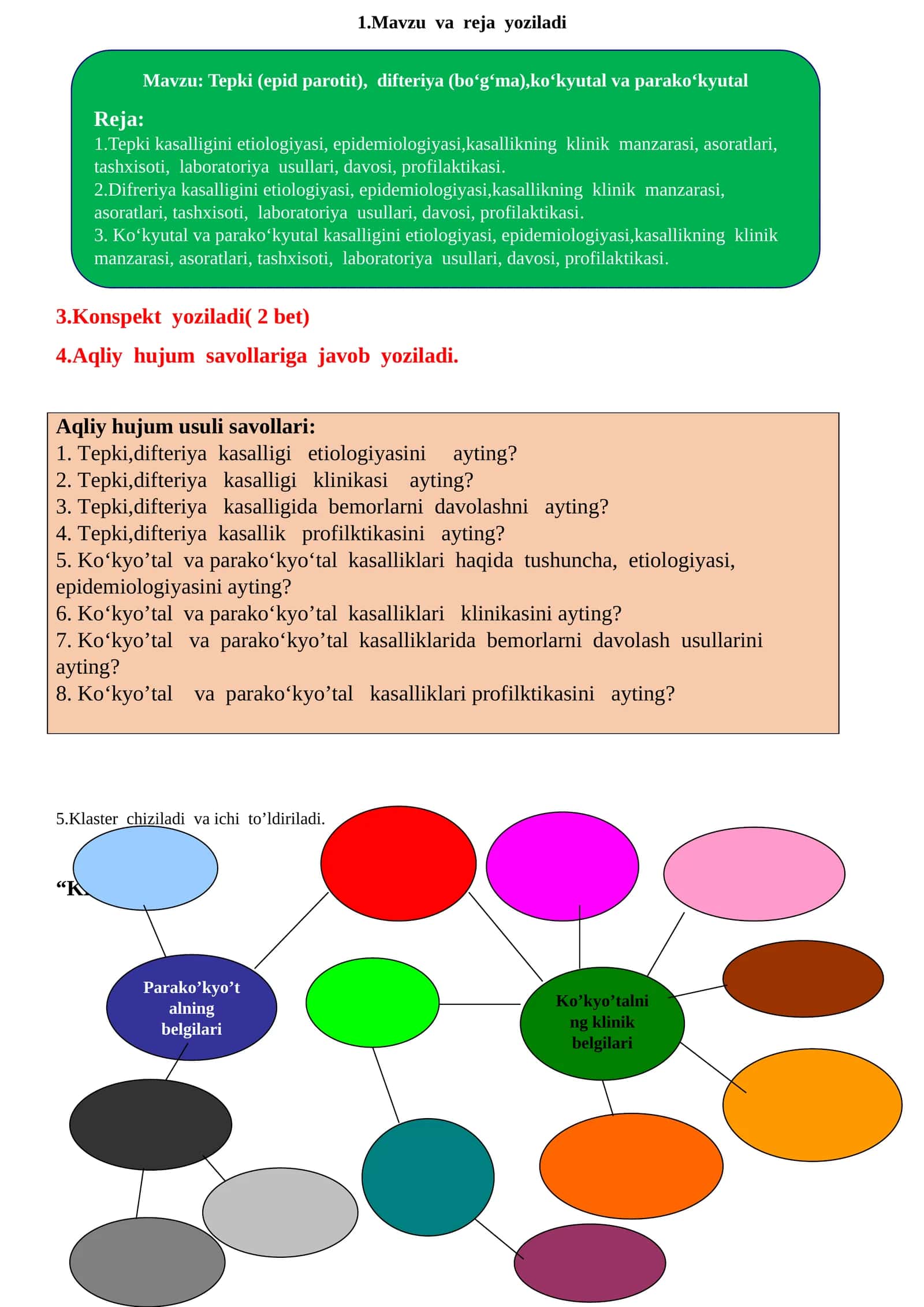 Tepki (epid parotit), difteriya (bo‘g‘ma),ko‘kyutal va parako‘kyutal
