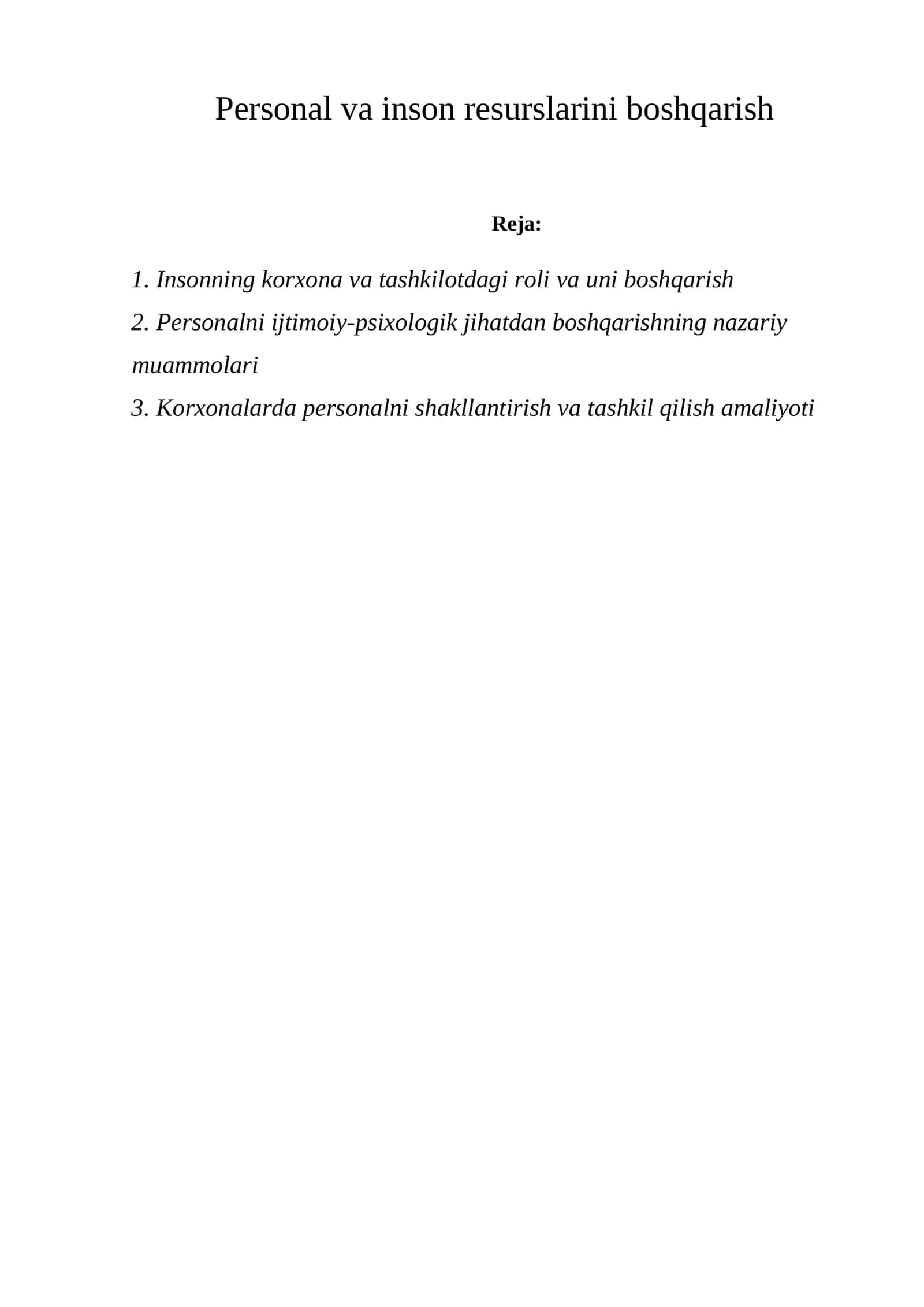 Kishilarni boshqarish sohasidagi muayyan vazifalarni bajarish