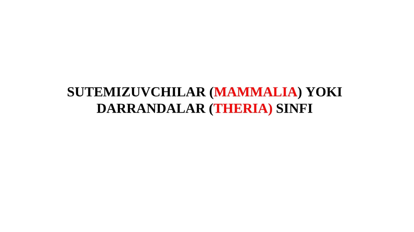 SUTEMIZUVCHILAR (MAMMALIA) YOKI DARRANDALAR (THERIA)SINFI