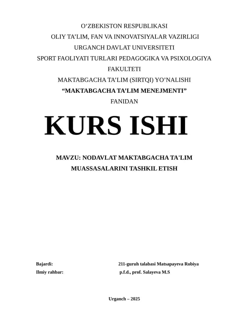 "MAKTABGACHA TA’LIM MENEJMENTI"