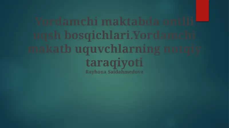 Yordamchi Maktab Oʻquvchilarining Nutq Rivojlanish Bosqichlari