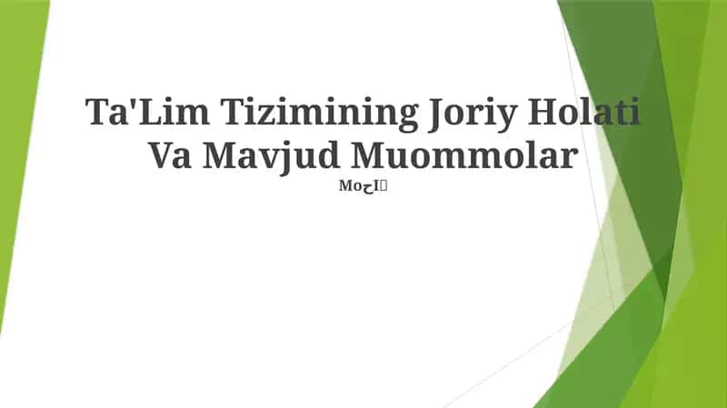 Ta'Lim Tizimining Joriy Holati Va Mavjud Muommolar